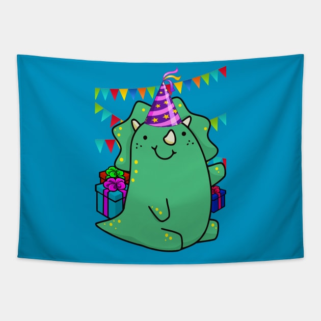 BIRTHDAY CUTE GREEN TRICERAPTOPS Tapestry by GeekCastle