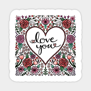 Love You Floral Heart Magnet