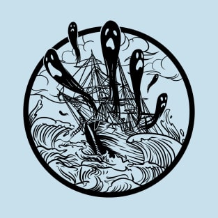 Ghost Ship Pirate Folklore Nautical Illustration T-Shirt