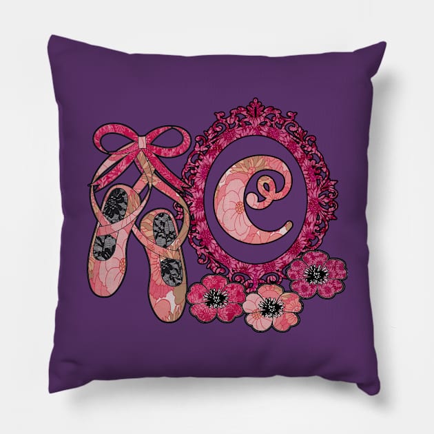 Pink floral ballerina Monogram art C Pillow by artbyomega