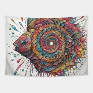 Psychedelic looking abstract illustration of fish Tapestry