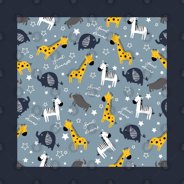 Sweet dreams little one zoo animals cute pattern blue by Arch4Design