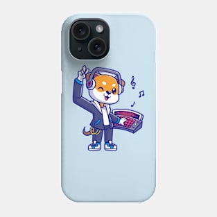 Cute Shiba Inu Dog DJ Playing Music Cartoon Phone Case