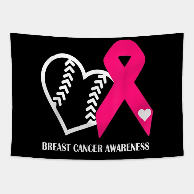 Vintage Cancer Baseball Heart Pink Ribbon Breast Cancer Awareness Tapestry by Christyn Evans