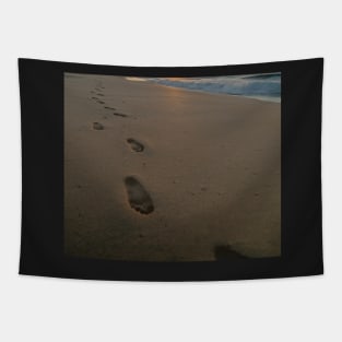 Foot print on the beach Tapestry