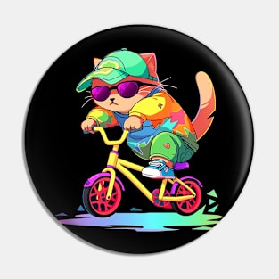 cat ride bike Pin