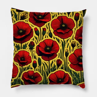 Red Poppy Flower Pillow