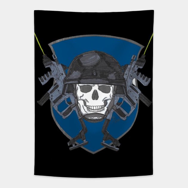 Special Ops Military Skull and Guns Tapestry by Joseph Baker