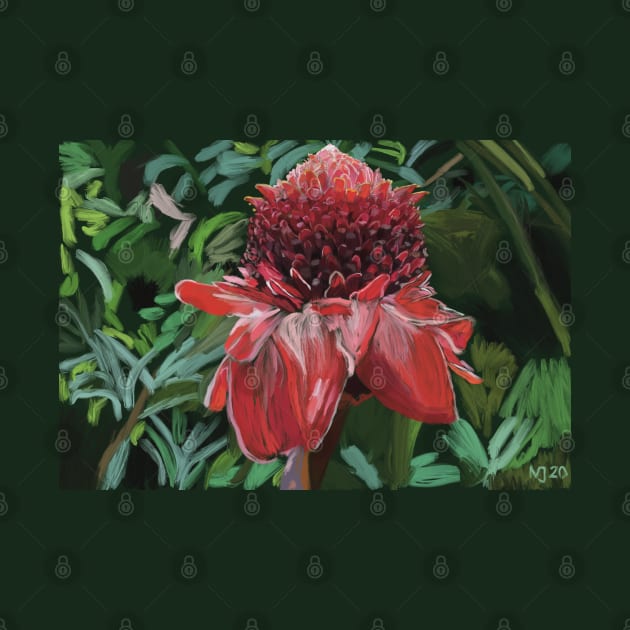 Beautiful Red Torch Ginger Painting by NadJac