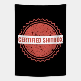 Certified Shitbox - Red Label With White Text Thick Circle Design Tapestry