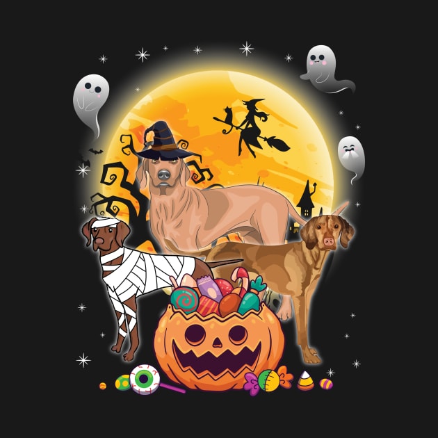 Vizsla Dog Mummy Witch Moon Ghosts Happy Halloween Thanksgiving Merry Christmas Day by joandraelliot