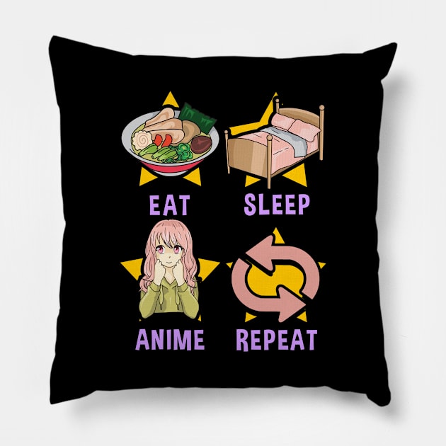 Cute Eat Sleep Anime Repeat Funny Anime Obsessed Pillow by theperfectpresents