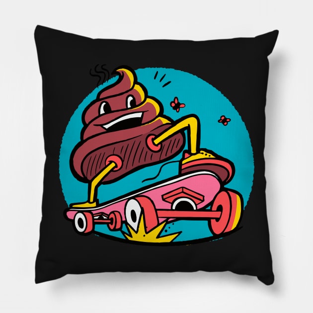 Poop Skateboarding Pillow by timegraf