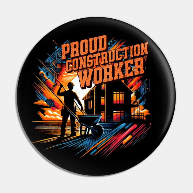 Proud Construction Worker Untold Heroes Design Pin by Miami Neon Designs