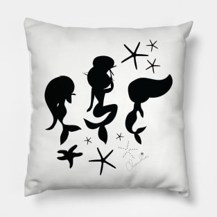 White on Black Mermaid Stars Silhouette  Seamless Pattern Print Design Pillow