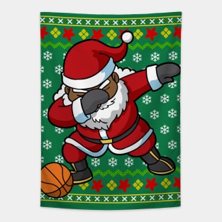 African American Black Santa Claus Dabbing Basketball Tapestry