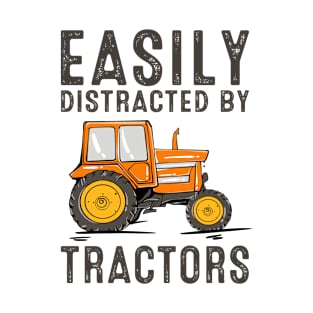 Easily Distracted By Tractors Funny Farmer Tractor Farming T-Shirt