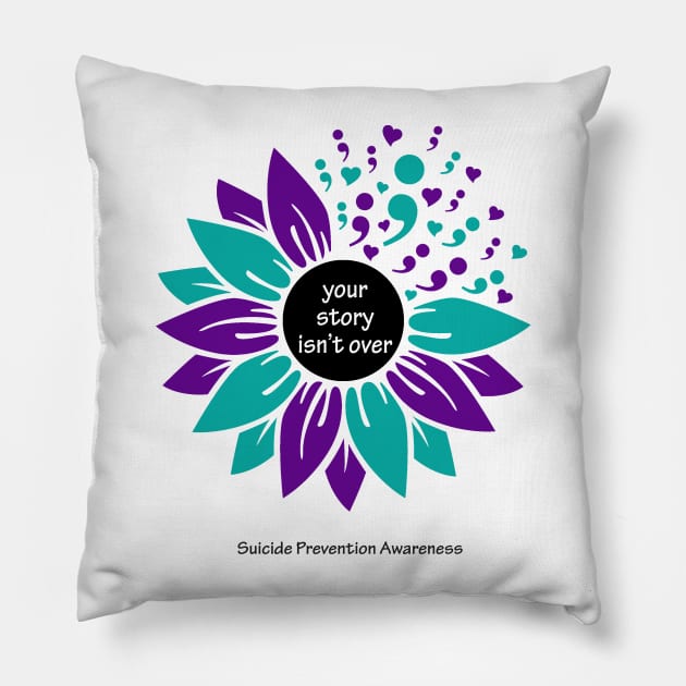 Suicide prevention: semicolon sunflower, black type Pillow by Just Winging It Designs