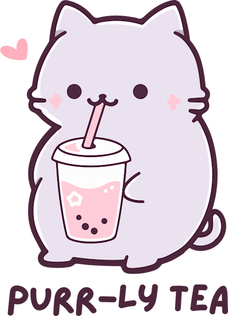 Purr-ly Tea - Funny Boba Cat Milk Tea - Purple - Strawberry Bubble Tea Kids T-Shirt by TeeTopiaNovelty