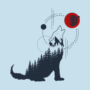 Abstract Howling Wolf, Black Design T-Shirt