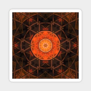 Mosaic Kaleidoscope Flower Orange and Brown Magnet