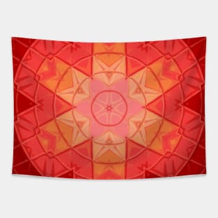 Mosaic Mandala Flower Red and Orange Tapestry