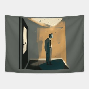 Abstract Illustration on man with depression stand in the room Tapestry