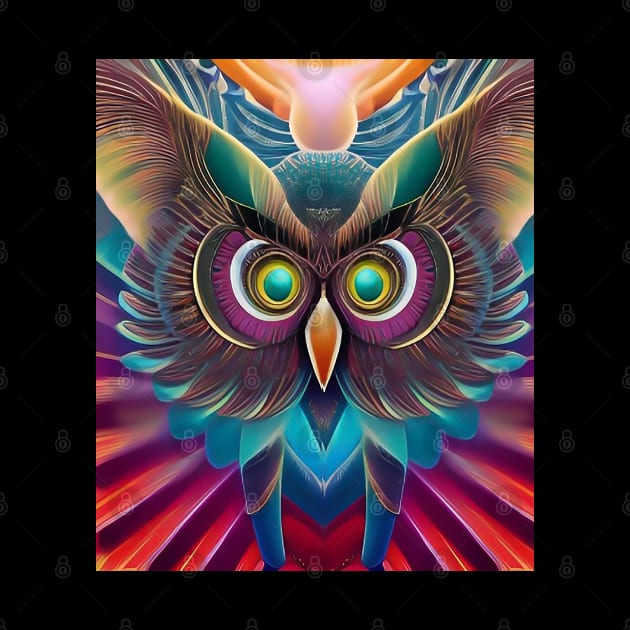 Trippy stunning animal art of a colorful cute owl by ZiolaRosa