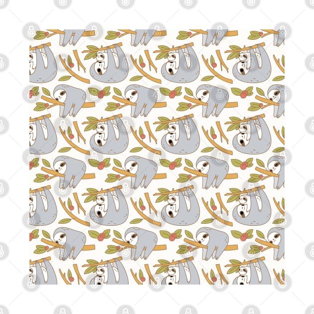 Mom and Baby Sloth Pattern in Ivory by Noristudio