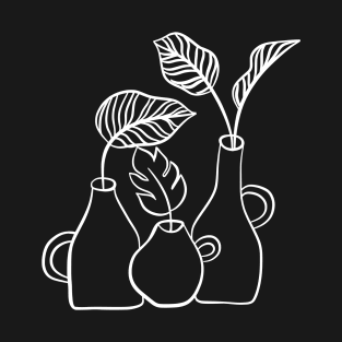 Tropical Pot Plants Line Art Drawing T-Shirt