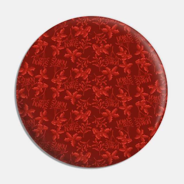 Deep Red Winter Berry Scene - Monochrome - Cozy Winter Collection Fabric Pin by GenAumonier