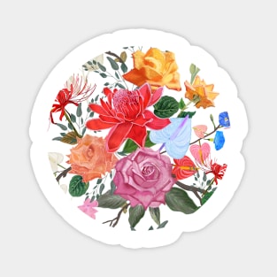 Tropical flowers and roses artistic flower Magnet