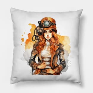 Watercolor Steampunk Girl #5 Pillow