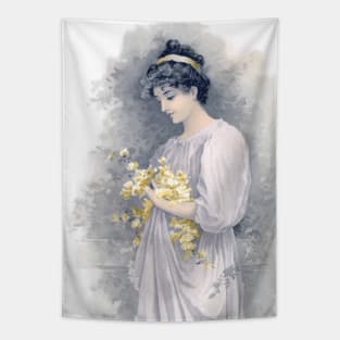 Edwardian Lady With Yellow Flowers Tapestry