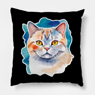 British Shorthair Cat Watercolor Drawing Pillow