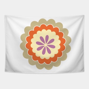 Retro Flower in buttercream, orange, gold and purple Tapestry