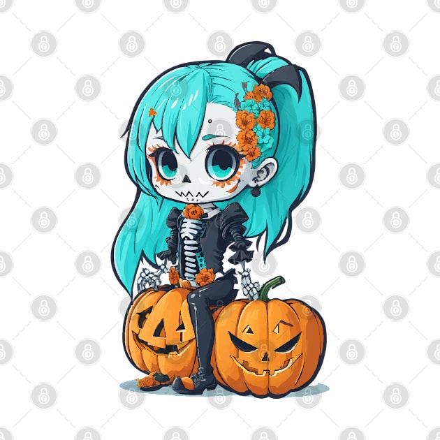 Halloween Skeleton Kawaii Girl by CatCoconut-Art