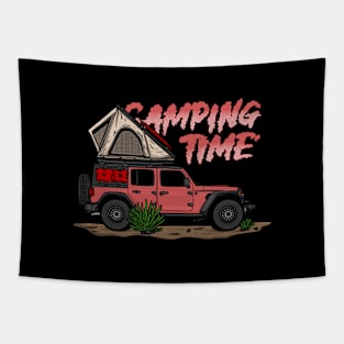 Pink Jeep Design Camping Time Tapestry