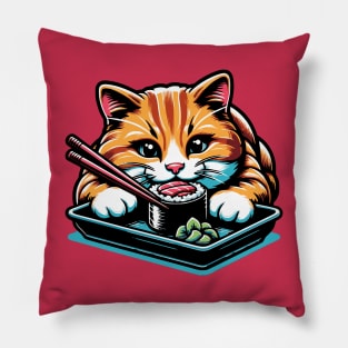 Ginger Cat eating sushi Pillow