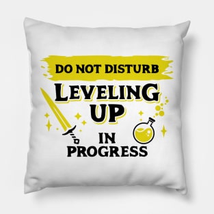 Do Not Disturb Leveling Up In Progress Dark Yellow Label Pillow