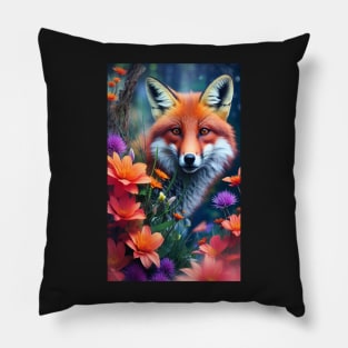 Fox and Flowers Pillow