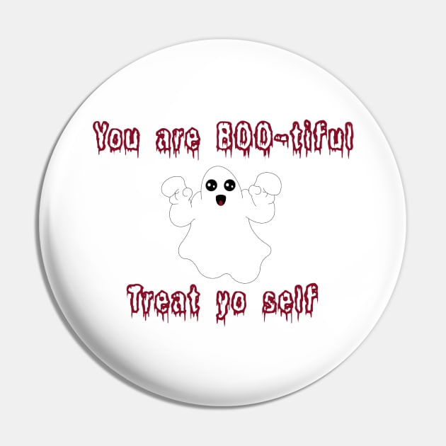 Halloween Ghost You Are BOO-tiful, treat yo’ self! Red Colour Pin by CrossingMolly