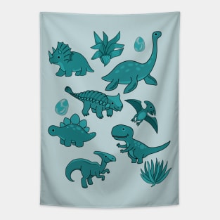 Teal Dinosaurs Tapestry