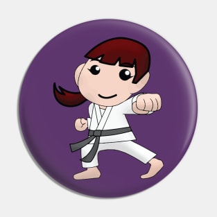 Karate Girl Punch Kawaii Cute Female Cartoon Character Pin