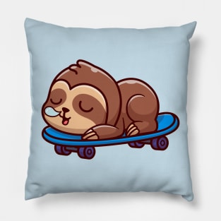 Cute Sloth Sleeping On Skateboard Cartoon Pillow