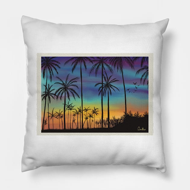 Summer sunset artwork By Annalisa Amato Pillow by annalisaamato