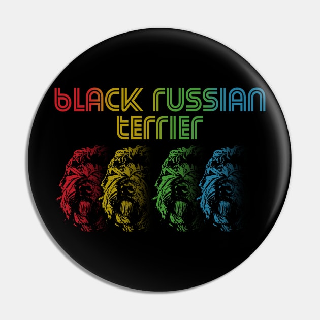 Cool Retro Groovy Black Russian Terrier Dog Pin by Madfido