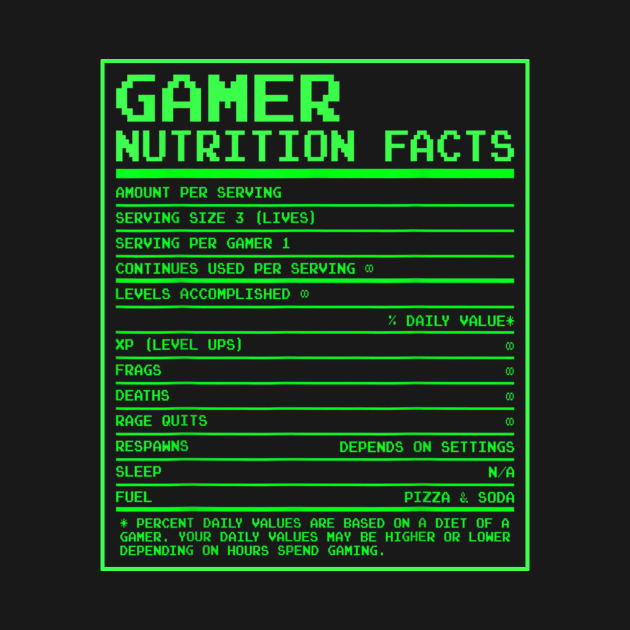 Gamer Nutritional Facts - Funny Gamer Video Game by ChrifBouglas