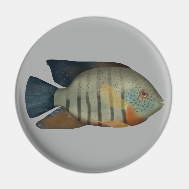 Red Tiger Severum Pin by FishFolkArt