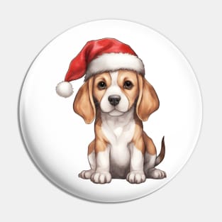 Beagle Dog in Santa Hat Pin